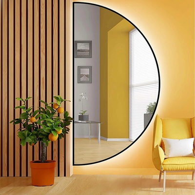 Alfaram Zrcadlo půlkruhové v černém rámu s osvětlením MDF SLIM HILDA LED 90x180