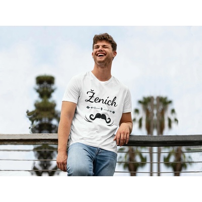 Personal pánske tričko Ženích fúzy biele