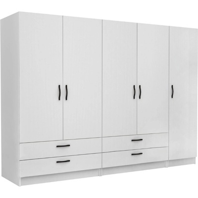 TopMebel Victoria петкрилен гардероб от меламин в бял цвят 250×60×181 см