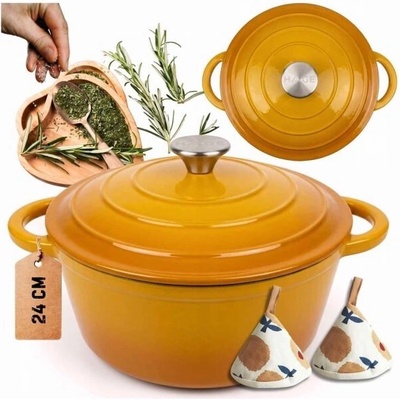 Atusa Litinový hrnec HAGE smaltovaný 24 cm 4 l, hořčice DQ24-mustard