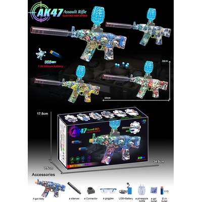 Mamido Mamido Dětská automatická puška AK47 2v1 pěnové náboje a vodní gelové kuličky MT1604