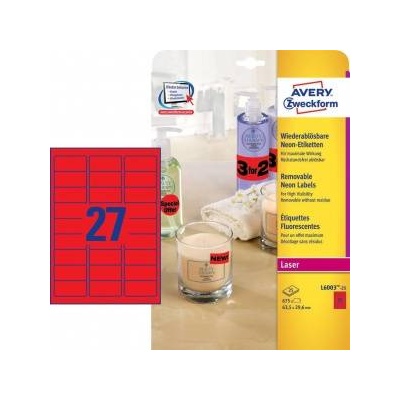 Avery Zweckform Neon Labels 63.5 x 29.6 mm red (L6003-25 N)