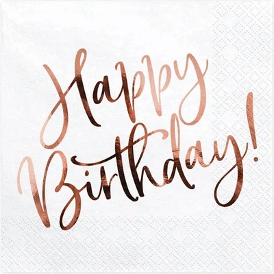 PartyDeco Servítky Happy birthday ružovo-zlaté 33x33 cm