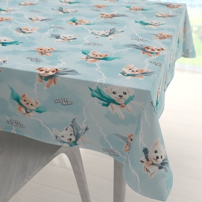 Biante Detský bavlna štvorcový obrus Sandra SA-651 Psí superhrdinovia na ľadovo modrom 150x150 cm