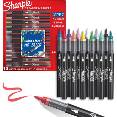 Sharpie Комплект маркери Sharpie Acrylic Brush, 12 цвята, блистер (33802-А)