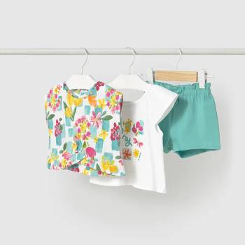 Mayoral Сет къс панталон тюркоаз и 2 тениски цветя за мини момиче Майорал