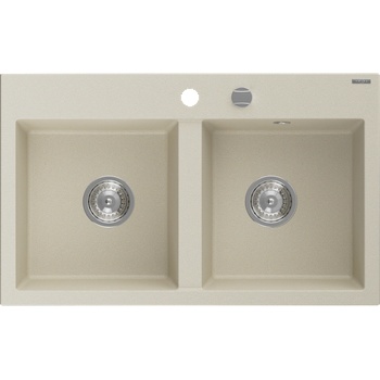 Mexen Hektor гранитна мивка с 2 камери 800 x 480 мм, бежова, хромиран сифон - 6521802000-69 (6521802000-69)
