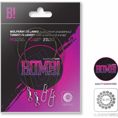 Delphin Wolframové lanko BOMB! s obratlíkem a karabinkou 20 vláken 11kg 35cm 2ks