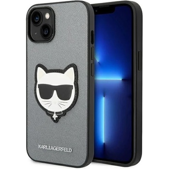 KARL LAGERFELD Кейс Karl Lagerfeld KLHCP14SSAPCHG за iPhone 14 6.1"", твърд, сребрист / сребрист, Saffiano Choupette Head Patch (KF001137-0)