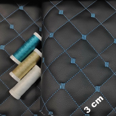 Ekokůže MIX 3x3 cm barva Černá prošívaná Tyrkysovými nitěmi 1,2 m x 0,8 m