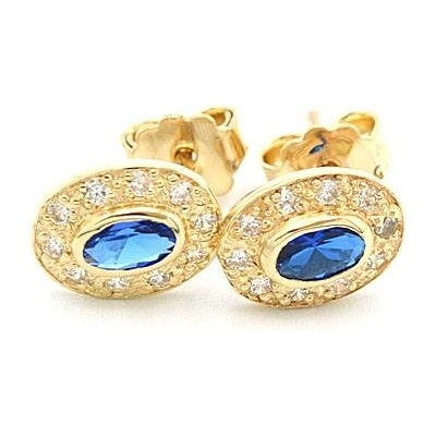 B&B Goldinvestic zlaté s modrým kamenem a zirkony N5655-585/1000