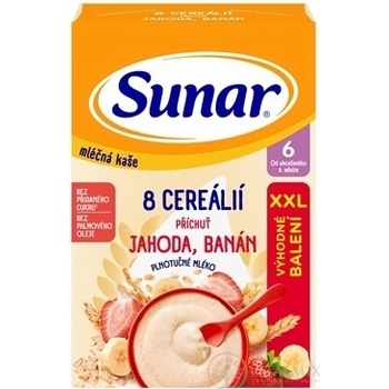 Sunar mliečna kaša s 8 cereáliami jahoda, banán XXL 340 g