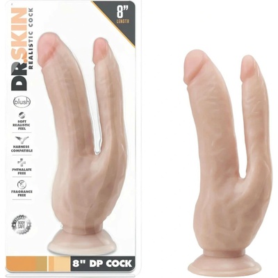Dr. Skin 8 přírodní dvojité dildo s přísavkou