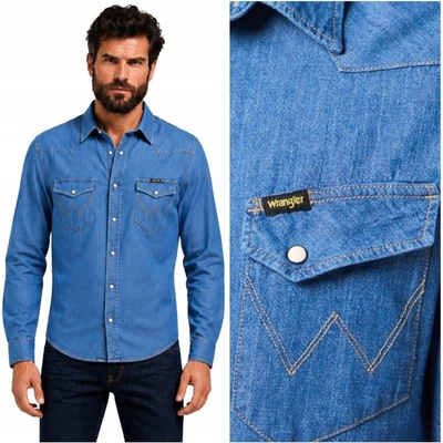 Wrangler Western košel'a priliehavá džínsová košeľa mid stone