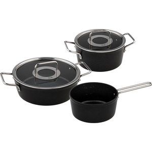 Fissler Set cratita Fissler Adamant/aluminiu, 3 bucati, acoperita cu capac de sticla, antiaderenta (1 cratita, 1 caserola, 1 cratita) - inductie (156-115-03-000/0)