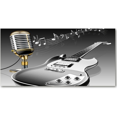 Foto obraz sklo tvrzené Gitara a mikrofón 100x50 cm