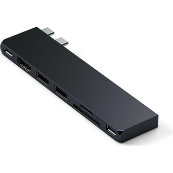 Satechi Докинг станция Satechi Pro Hub Slim, от 2x USB C към 2x USB C, 2x USB A, 1x HDMI, 1x SD/MicroSD четец, черна (ST-HUCPHSD)