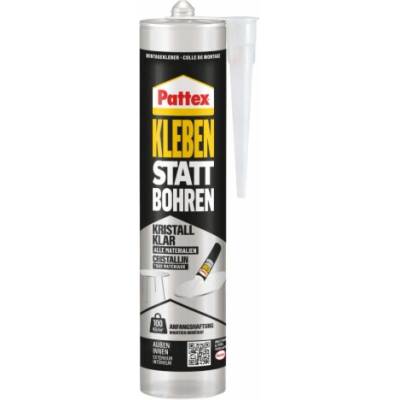 Pattex místo vrtačky, křišťálově čiré, montážní lepidlo 290 g, kartuše