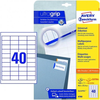 Avery-Zweckform 4780 48.5 x 25.4 mm papier biela 1200 ks trvalé univerzálne etikety atrament, laser, kópie; 4780