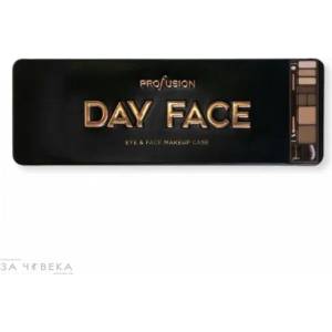 Profusion Cosmetics Day Face Eye & Face Makeup Case - Палитра с грим за очи и скули - сенки, пудра хайлайтър, бронзант и четки