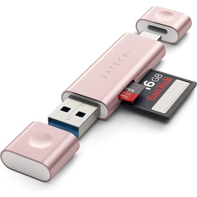 Satechi USB-C Card Reader USB 3.0 - четец за microSD и SD карти памет за мобилни устройства (розово злато)