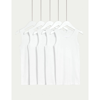 Marks & Spencer Бели детски потници от чист памук Marks & Spencer, 5 бр. в опаковка (2-16 години) Marks & Spencer | Byal | Момичешки | 92