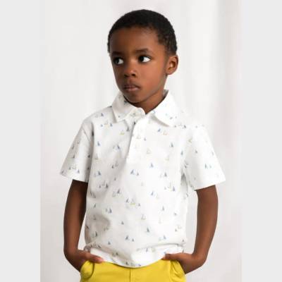 MAYORAL Бяла поло тениска къс ръкав светлосини лодки за мини момче Mayoral