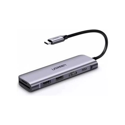 UGREEN Adapter 6w1 UGREEN CM195 Hub USB-C do 2x USB 3.0, HDMI, SD/microSD, 100W (szary)