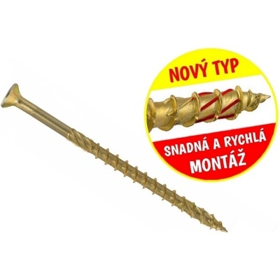 Konstrukční vrut do dřeva KLIMAS 6x70 TORX zápustná hlava TX30 žlutý Zn (100 ks v balení)