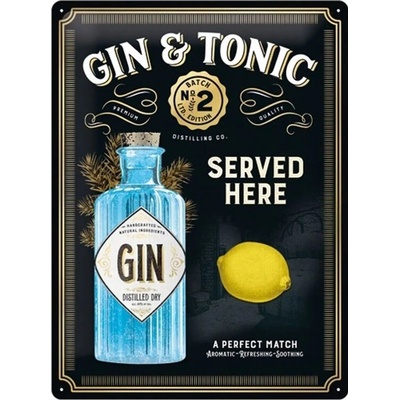 Plechová ceduľa Gin & Tonic, 30 × 40 cm