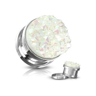 Šperky4U oelový plug do ucha bílé krystaly PL01244-16
