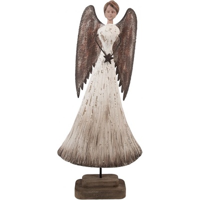 Dřevěná dekorace anděl s hvězdičkou Angel Rustic Brocante 19*6*42 cm Clayre & Eef