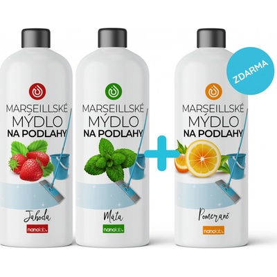 Nanolab Čistič na podlahy z Marseillského mýdla Pomeranč 1 l + Máta 1 l + Jahoda 1 l (set) – Zboží Mobilmania