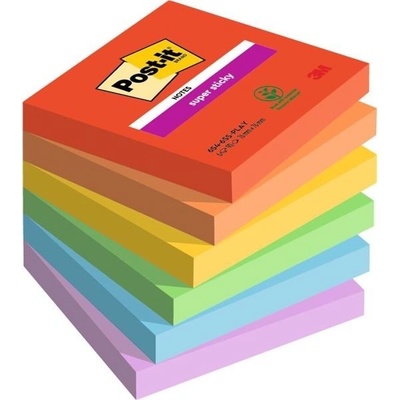 POST-IT Bloček Post-it Super Sticky PLAYFUL, veľkosť 76x76 mm, 6 bločkov po 90