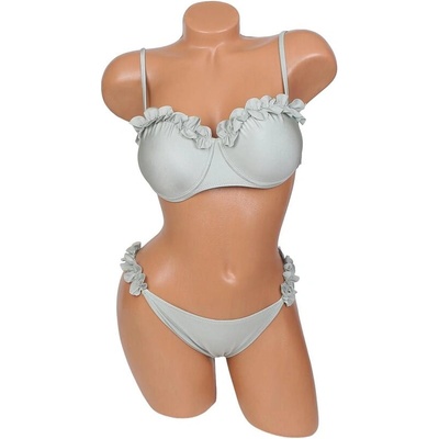 Дамски бански в бледозелено с къдрички