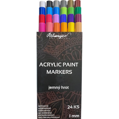 Artmagico akrylové fixy jemný hrot 1 mm 24 barev