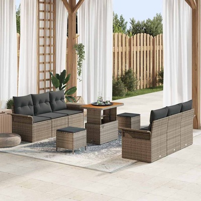 vidaXL Градински Софа Комплект с възглавница със съхранение 9 pcs Сив (3364043)