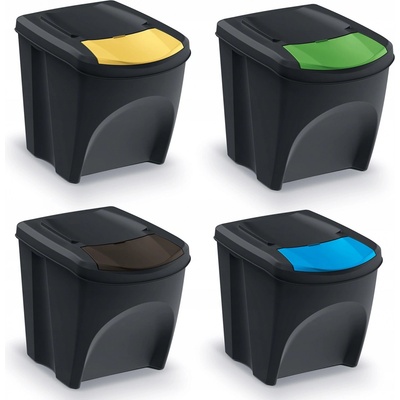 Prosperplast Sada 4 odpadkových košů SORTIBOX Recyklovaně černý objem 4x25L