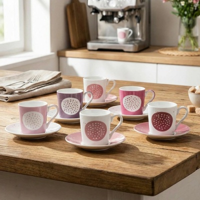TESCOMA myCOFEE Cukor biela porcelánové šálky na espresso s tanierikmi 6 x 90 ml