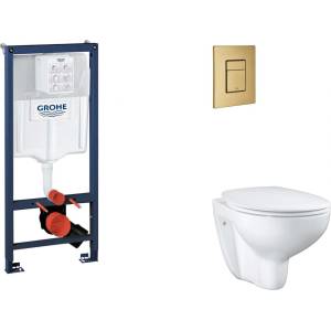GROHE Rapid SL - Комплект за предстенна инсталация, тоалетна седалка, седалка SoftClose и бутон Skate Cosmopolitan, четка Cool Sunrise SANI11BB4121 (SANI11BB4121)