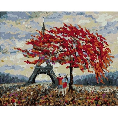 zuty Malování podle čísel Zamilovaný pár a Eiffelova věž 80 x 100 cm bez rámu a bez vypnutí plátna