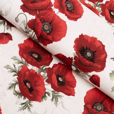 Bavlněná látka/plátno Sandra SA-632 Vlčí máky na bílém - šířka 160 cm – Zboží Mobilmania