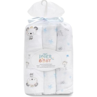Interbaby ZVIERATKA 80x80 cm BIELO/MODRÁ 3 ks