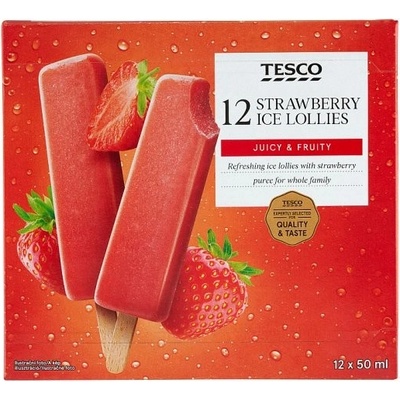Tesco Mrazený krém vodový jahodový 12 x 50 ml (600 ml)