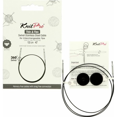 Knitpro Thin & Flex otočné čierne lanká na ihlice 100cm