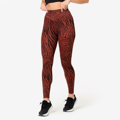 Domyos Dámske fitness legíny s vysokým pásom s potlačou hnedé