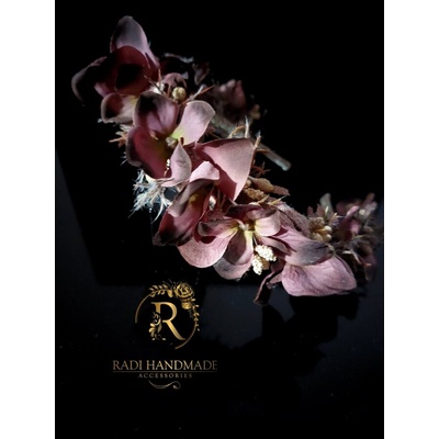 Radi handmade Диадема за коса с тъмно винени хортензии (571)