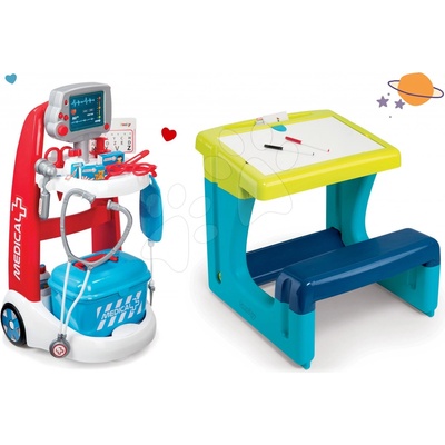 Smoby set lekársky vozík elektronický a lavica s odkladacím priestorom a tabuľou 340202-8M