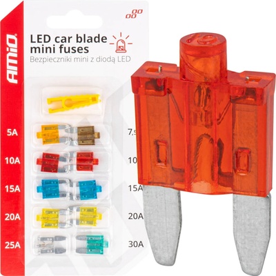 Mini nožové poistky s led diódou - 10 ks