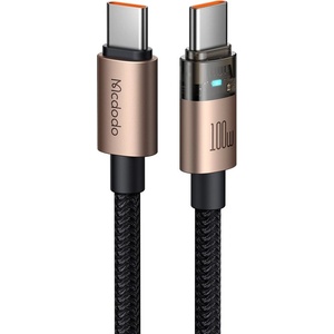 Mcdodo Кабел за данни - Mcdodo (CA-5581) - със светлина при зареждане, USB-C → USB-C, прозрачен, 100W, 1.2m - Desert Gold